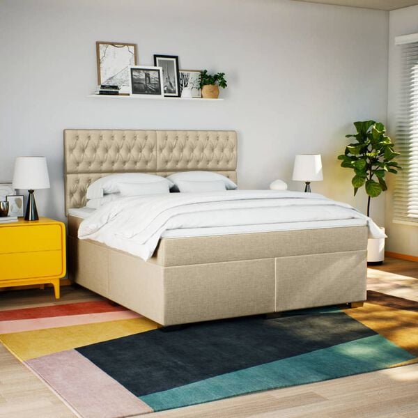vidaXL Cama box spring con colch&oacute;n tela color crema 180x200 cm