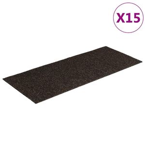 vidaXL Felpudos autoadhesivos para escaleras, 15 unidades, 60 x 25 cm, marr&oacute;n oscuro, rectangulares