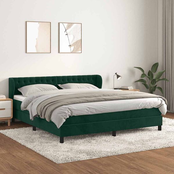 vidaXL Cama box spring con colch&oacute;n terciopelo verde oscuro 180x200 cm
