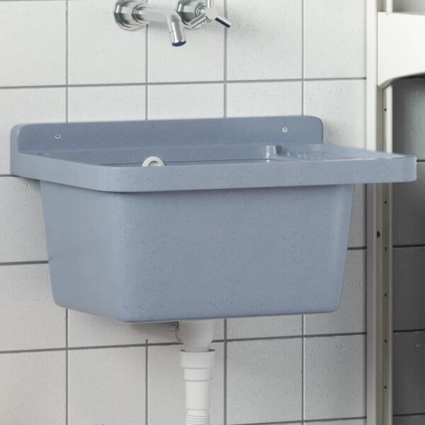 vidaXL Fregadero lavabo de pared resina gris 50x35x24 cm