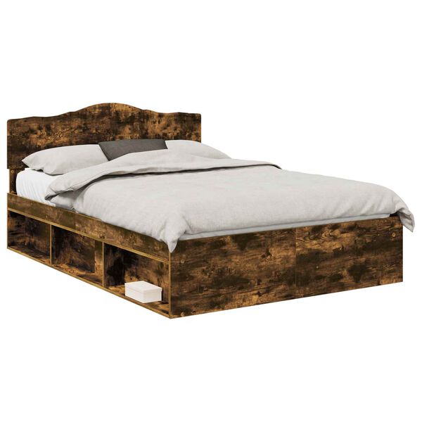 vidaXL Estructura de cama con cabecera Roble ahumado 140 x 190 cm