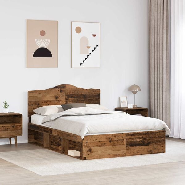 vidaXL Estructura de cama con cabecera Madera vieja 150 x 200 cm
