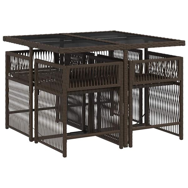 vidaXL Set comedor de jard&iacute;n 5 piezas y cojines rat&aacute;n sint&eacute;tico marr&oacute;n
