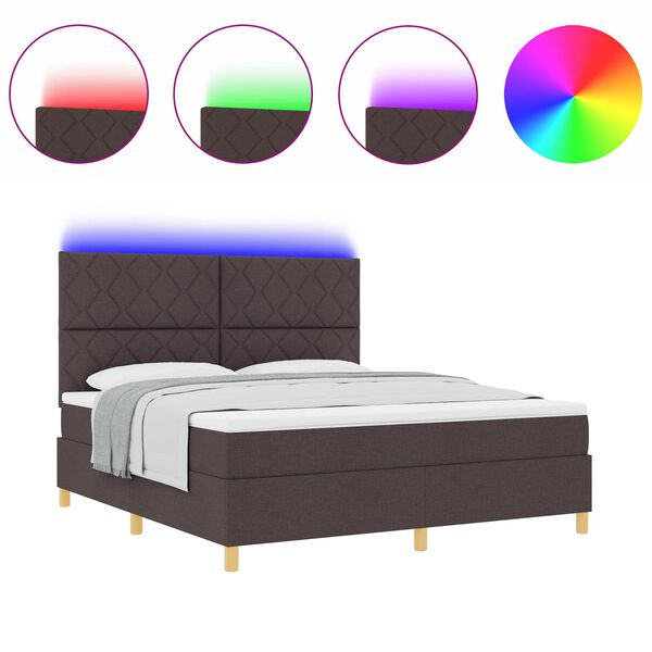 vidaXL Cama Box Spring LED con colch&oacute;n Marr&oacute;n Oscuro 180 x 200 cm tela