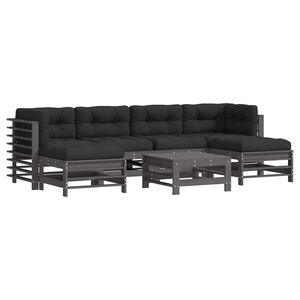 vidaXL Juego de muebles de jard&iacute;n 7 pzas y cojines madera maciza gris