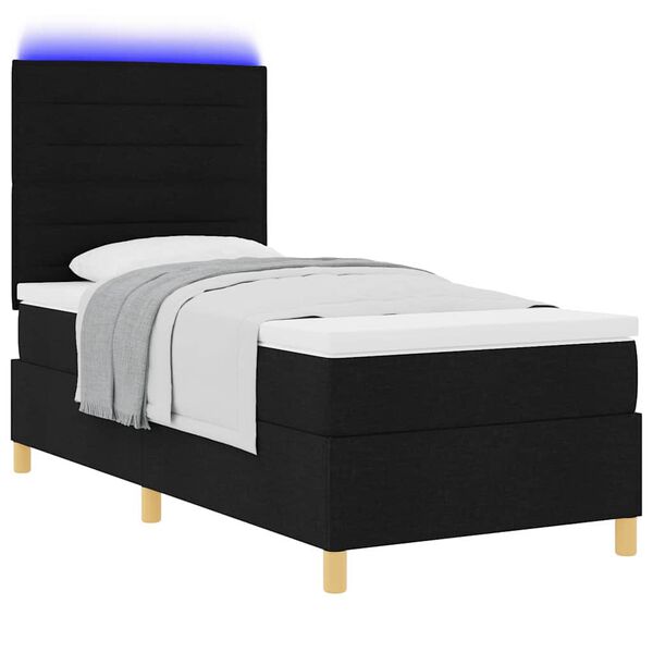 vidaXL Cama Box Spring LED con colch&oacute;n Negro 90 x 190 cm tela