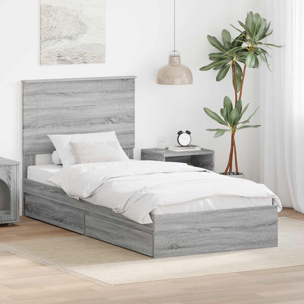vidaXL Cama con almacenamiento con cabecera Gris Sonoma 100 x 200 cm