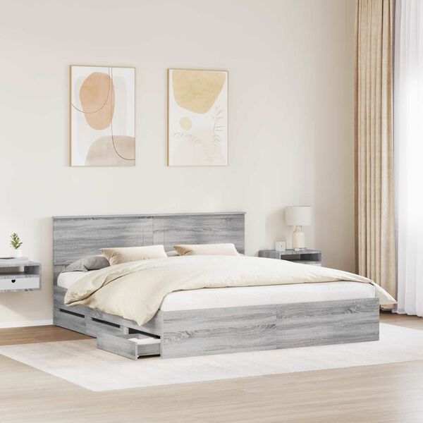 vidaXL Estructura de cama Gris Sonoma 200 x 200 cm Madera Ingenieril
