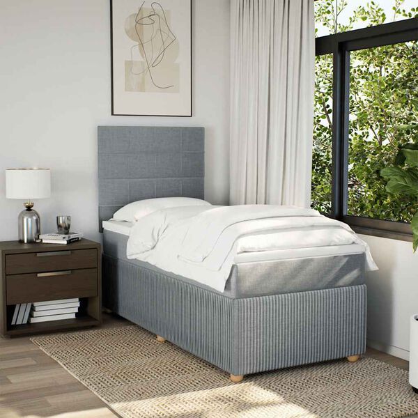 vidaXL Cama box spring con colch&oacute;n tela gris claro 90x190 cm