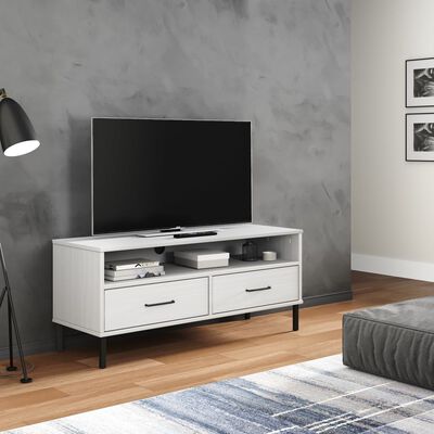vidaXL Mueble de TV con patas de metal OSLO madera maciza pino blanco