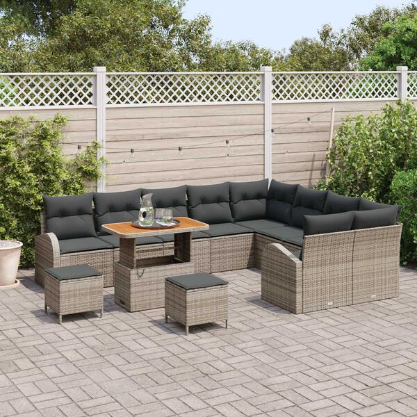 vidaXL Conjunto de sof&aacute;s de jard&iacute;n 12 pcs Gris rat&aacute;n sint&eacute;tico