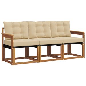 vidaXL Conjunto de sof&aacute;s de exterior con coj&iacute;n 3 pcs Natural y Beige