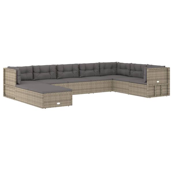 vidaXL Set de muebles de jard&iacute;n 9 pzas y cojines rat&aacute;n sint&eacute;tico gris