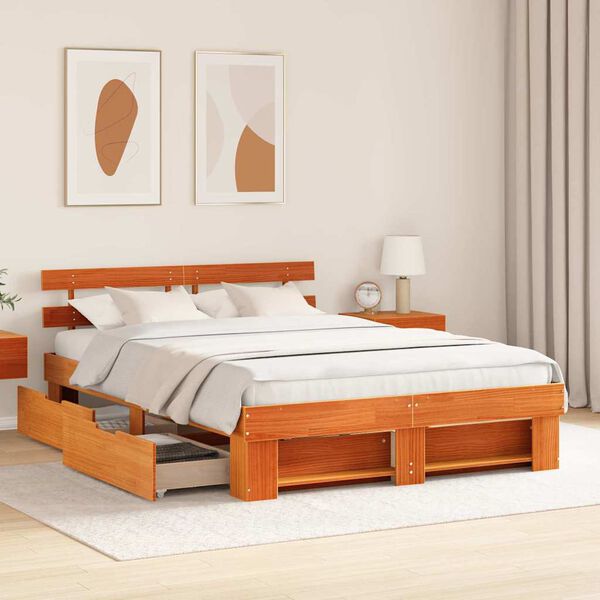 vidaXL Estructura de cama con cabecera Marr&oacute;n cera 150 x 200 cm