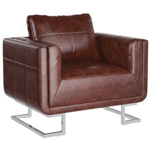 vidaXL Sill&oacute;n cubo con patas cromadas y cuero artificial marr&oacute;n