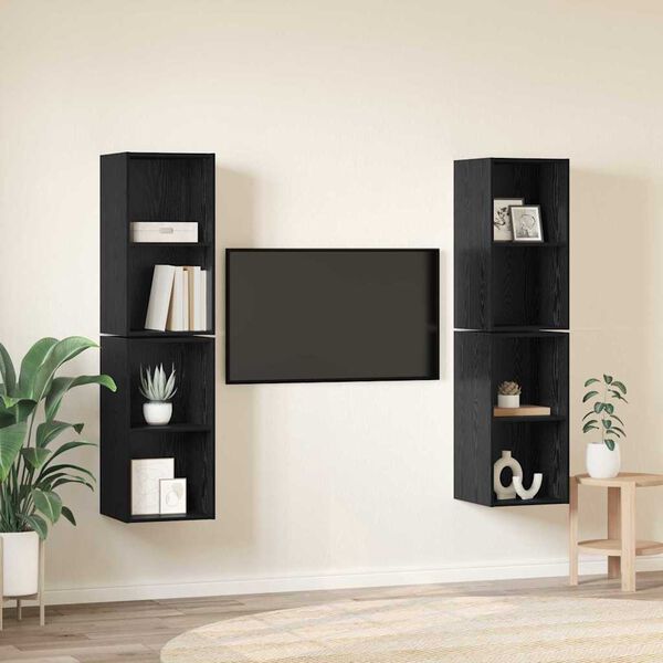 vidaXL Conjunto de mueble de TV 4 pcs Roble Negro 37 x 37 x 72 cm