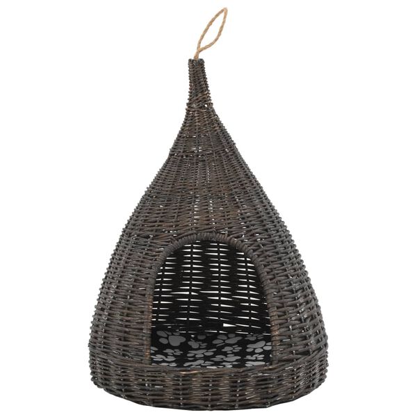 vidaXL Casa para gatos con cojín forma tipi sauce natural gris 40x60cm