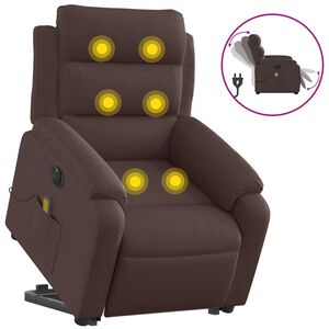 vidaXL Sill&oacute;n masaje el&eacute;ctrico reclinable elevable tela marr&oacute;n oscuro