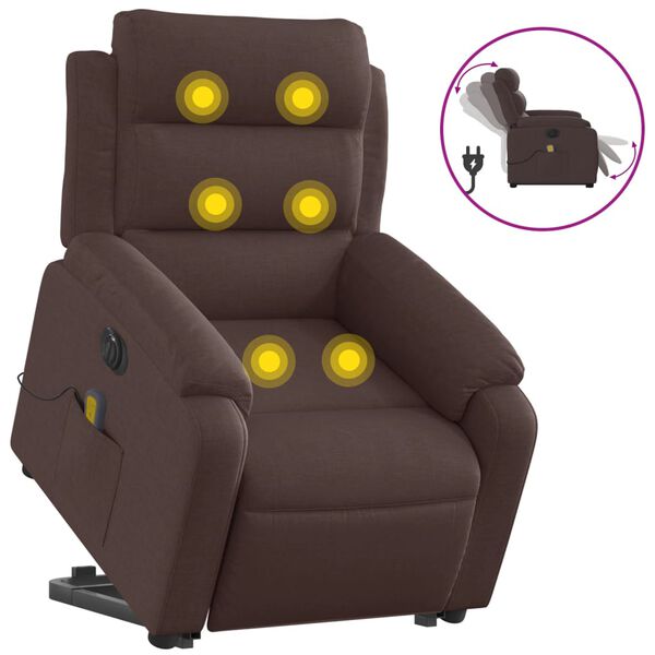vidaXL Sill&oacute;n masaje el&eacute;ctrico reclinable elevable tela marr&oacute;n oscuro