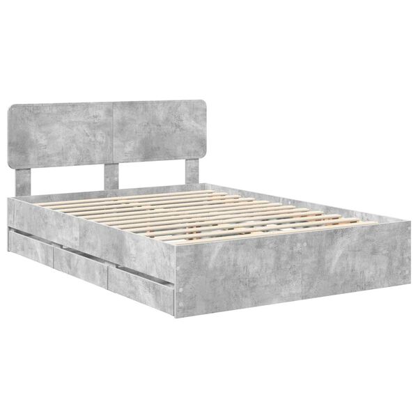 vidaXL Estructura de cama con cabecera Gris Concreto 150 x 200 cm