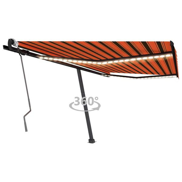 vidaXL Toldo manual retr&aacute;ctil con LED naranja y marr&oacute;n 450x300 cm