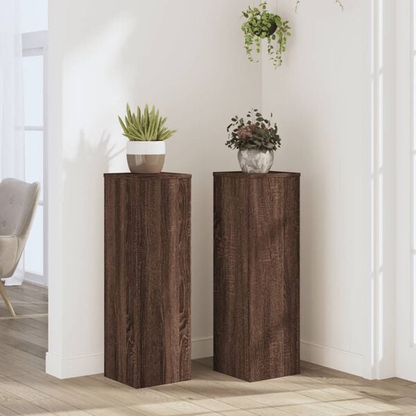 vidaXL Soportes de plantas 2 uds madera marr&oacute;n roble 25x25x80 cm