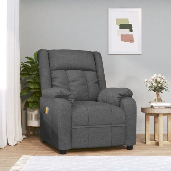 vidaXL Sillón de masaje de tela gris oscuro