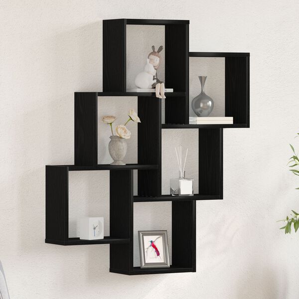 vidaXL Estante de pared con estante Roble Negro 78 x 15 x 92 cm