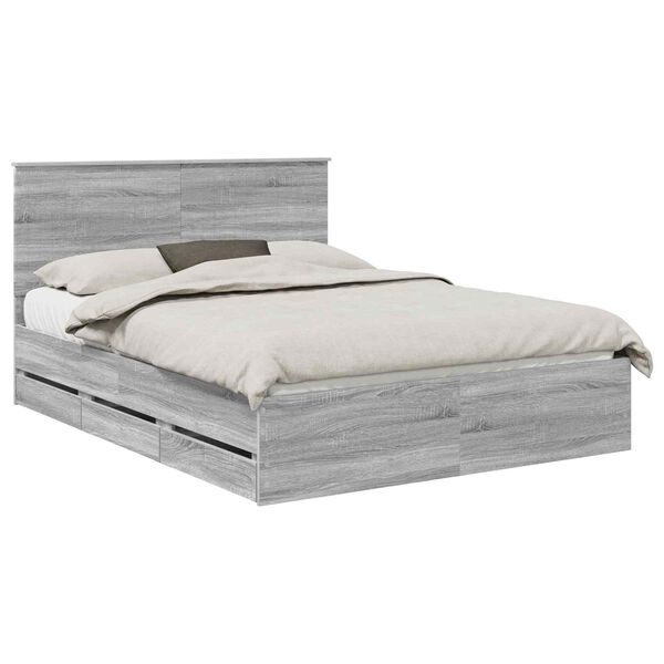 vidaXL Estructura de cama Gris Sonoma 150 x 200 cm Madera Ingenieril