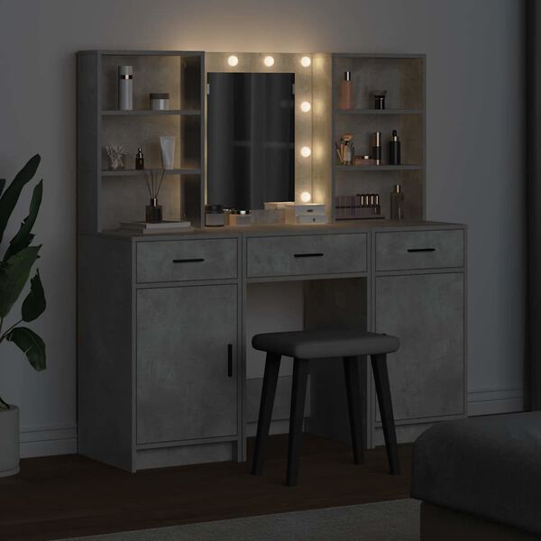 vidaXL Conjunto de mesa de vestidor con LED 3 pcs Gris Concreto