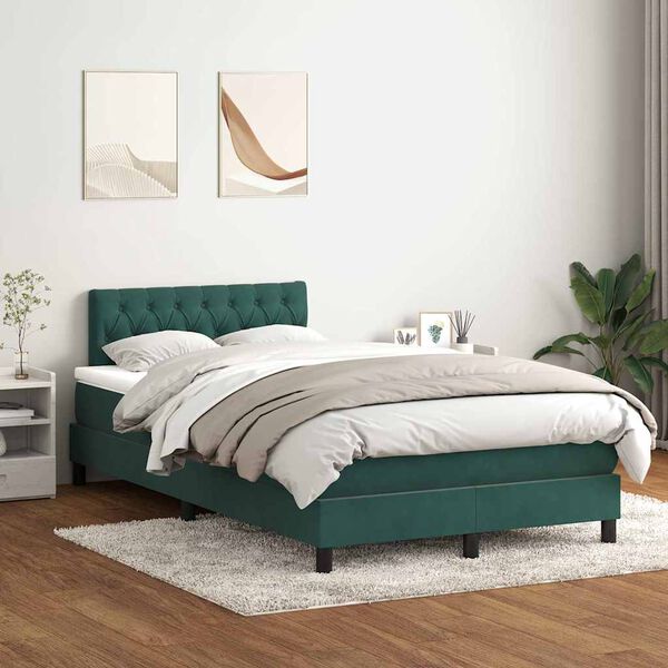 vidaXL Cama box spring con colch&oacute;n y LED terciopelo verde oscuro 120x220 cm