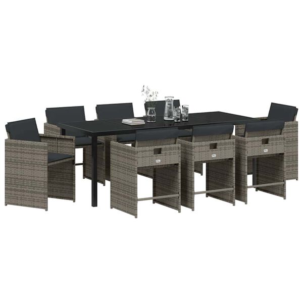 vidaXL Conjunto de Comedor de Jard&iacute;n 9 pcs Gris rat&aacute;n sint&eacute;tico