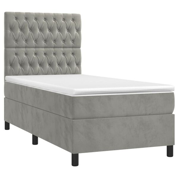 vidaXL Cama box spring colch&oacute;n y LED terciopelo gris claro 90x190 cm