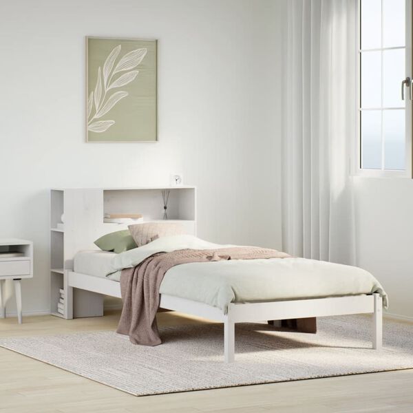 vidaXL Cama con estantería sin colchón madera maciza blanca 100x200 cm