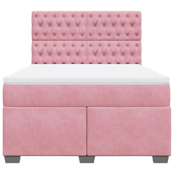 vidaXL Cama box spring con colch&oacute;n terciopelo rosa 140x190 cm