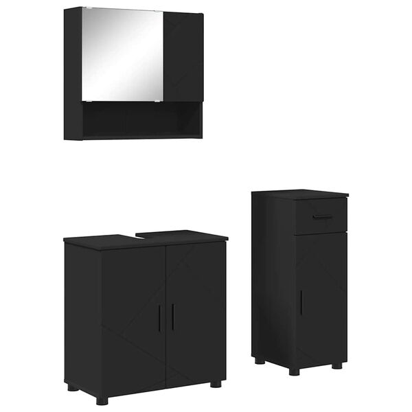 vidaXL Juego de muebles de ba&ntilde;o con caj&oacute;n con puerta 3 pcs Negro