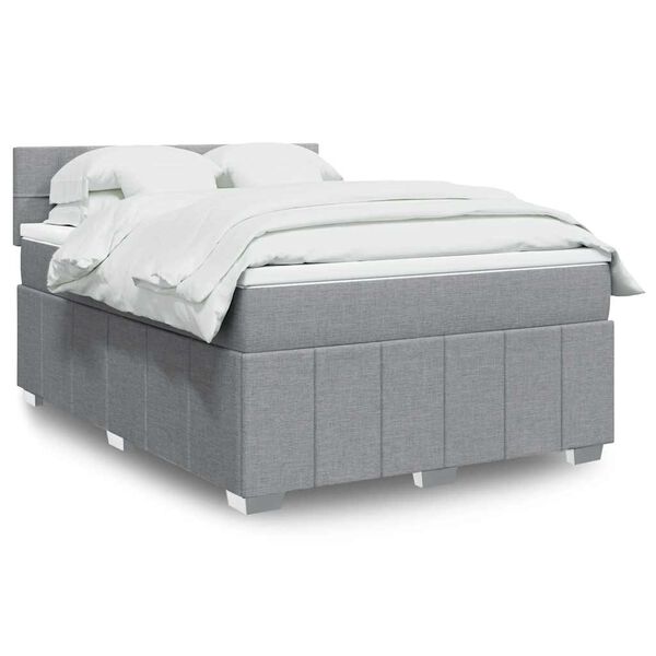 vidaXL Cama box spring con colch&oacute;n tela gris claro 160x200 cm