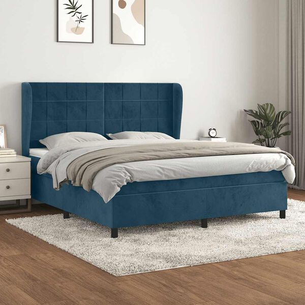 vidaXL Cama box spring con colch&oacute;n terciopelo azul oscuro 180x200 cm