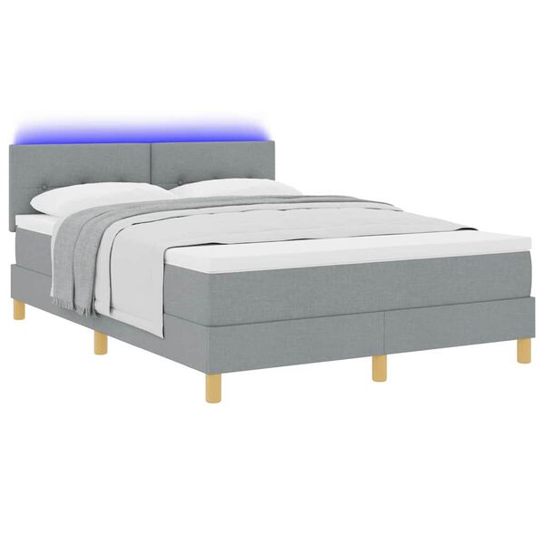 vidaXL Cama Box Spring LED con colch&oacute;n Gris Claro 140 x 200 cm tela