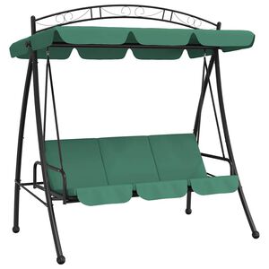 vidaXL Banco columpio de jard&iacute;n con dosel tela y acero verde 198 cm