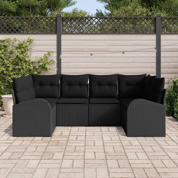 vidaXL Conjunto de sofá de jardín 6 pcs Negro Rattan de Poliéster