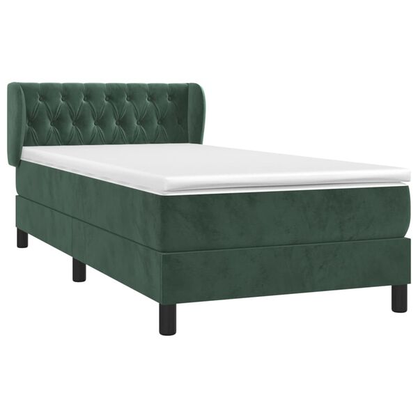 vidaXL Cama box spring con colch&oacute;n terciopelo verde oscuro 90x190 cm