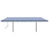 vidaXL Toldo retr&aacute;ctil manual con luz postes azul y blanco 6x3 m