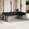 vidaXL Set muebles jard&iacute;n 9 pzas y cojines rat&aacute;n sint&eacute;tico gris claro