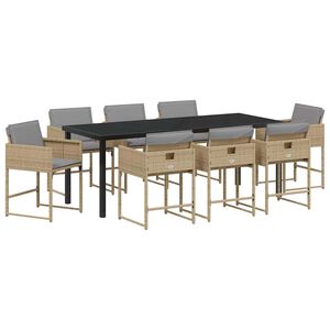 vidaXL Conjunto de Comedor de Jard&iacute;n 9 pcs Beige rat&aacute;n sint&eacute;tico