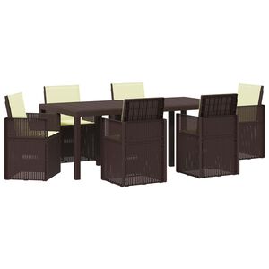 vidaXL Conjunto de Comedor de Jard&iacute;n con coj&iacute;n 7 pcs Marr&oacute;n y crema PP