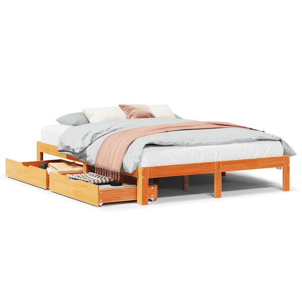 vidaXL Estructura cama con cajones madera pino marr&oacute;n cera 135x190 cm