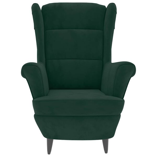 vidaXL Sill&oacute;n orejero y taburete de terciopelo verde oscuro