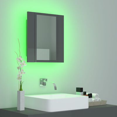vidaXL Armario espejo de baño luz LED acrílico gris brillo 40x12x45 cm