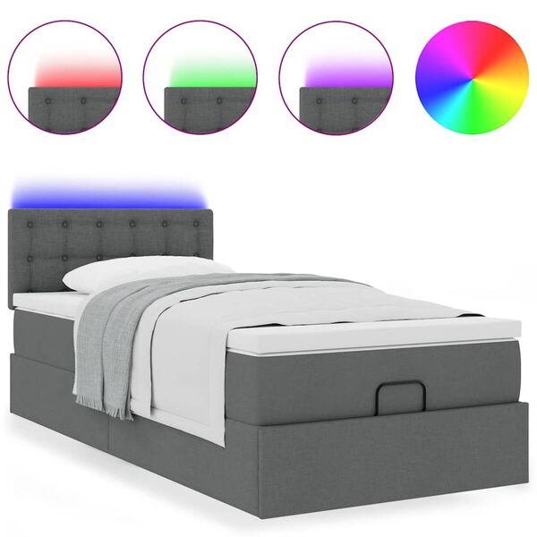 vidaXL Cama otomana con colchón y LED tela gris oscuro 80x200cm